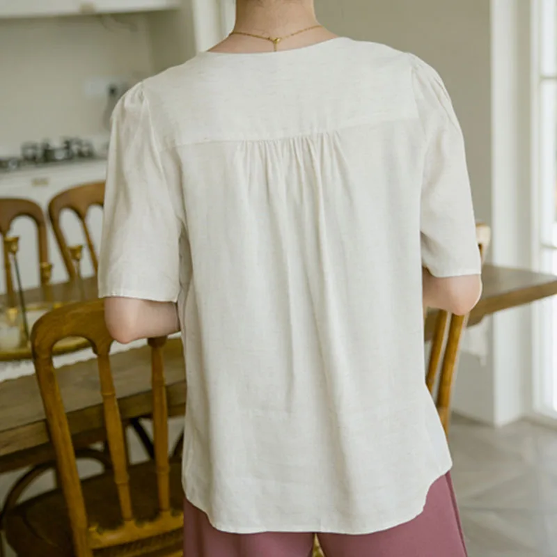 

Ailegogo New Summer Women Elegant Single Breasted Blouse Casual Female V Neck Loose Beige Tops Short Sleeve Ladies Pink Shirts