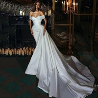 eightree sexy wedding dresses off the shoulder beadings bridal dress mermaid satin floor length wedding evening gowns plus size