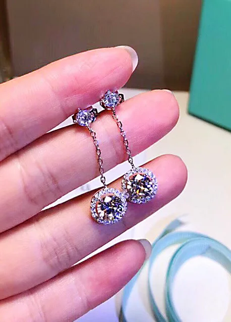 Сверкающие один Кристалл Камень Серьги модные тассель цепь cz цирконием круглые