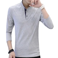 spring and autumn mens long sleeve t shirt all cotton solid color base shirt fashion collar mens polo shirt men clothing