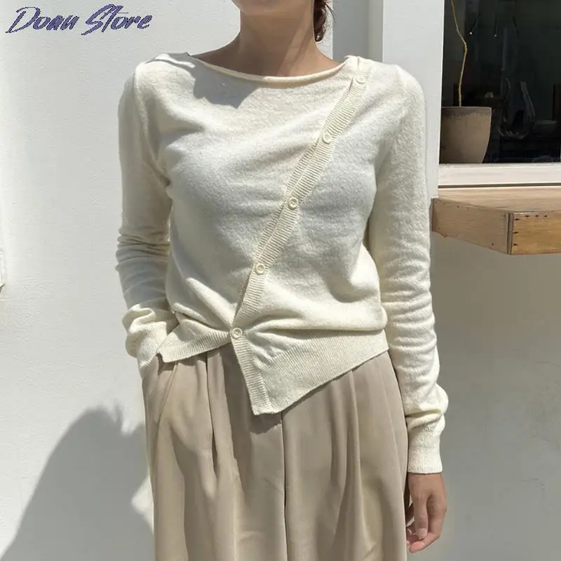 

Женский Однотонный свитер, вязаный кардиган в винтажном стиле, свободный элегантный свитер в Корейском стиле, осень 2021