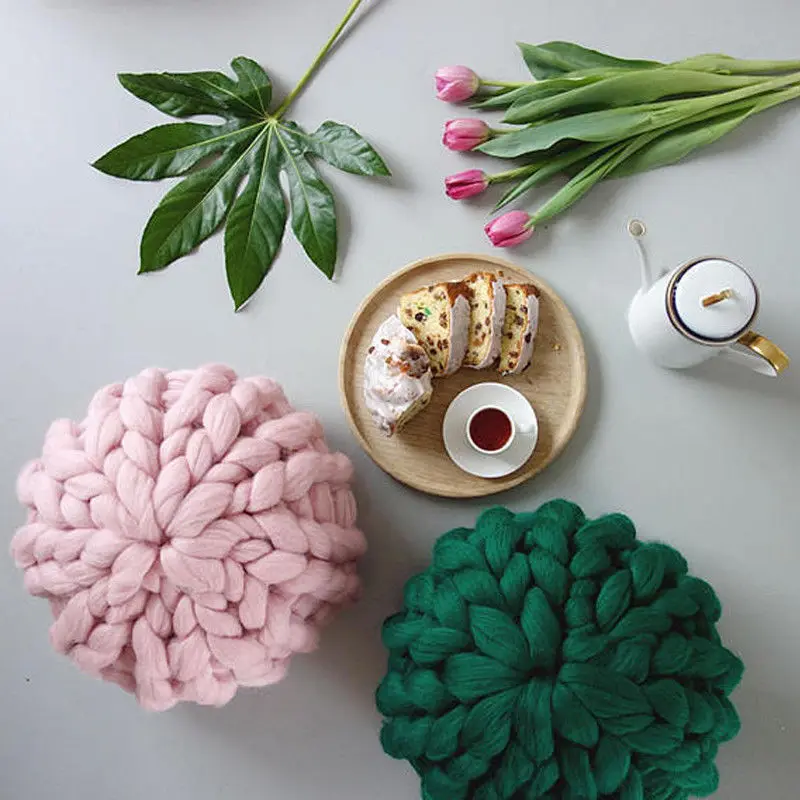 

Handmade Woven Cushion Nordic Style Soft Round Thick Line Mat Pillow Knitted Wool Sofa Chair Cushion Photo Props Home Decor