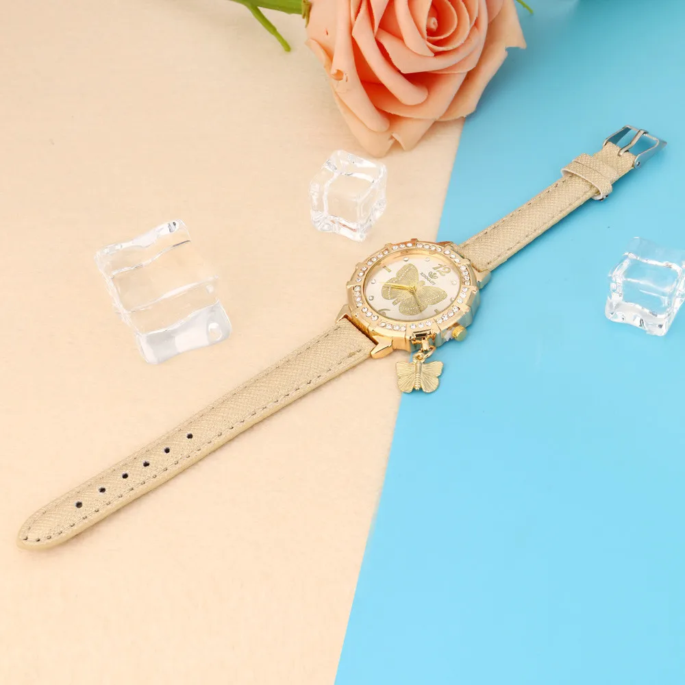 

Butterfly Tower Rhinestone Pendant Quartz Watch Leather Belt Band Ladies Wristwatch Montre Femme Relogio Feminino Drop Shipping
