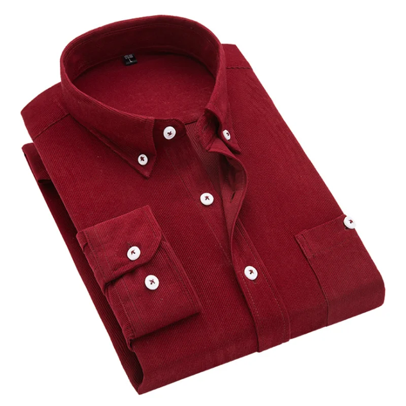 

Men's Corduroy Long Sleeve Shirts Cotton Solid Thick Design Clothing Retro Comfortable Business Chemise Homme Casual Shirt S0222