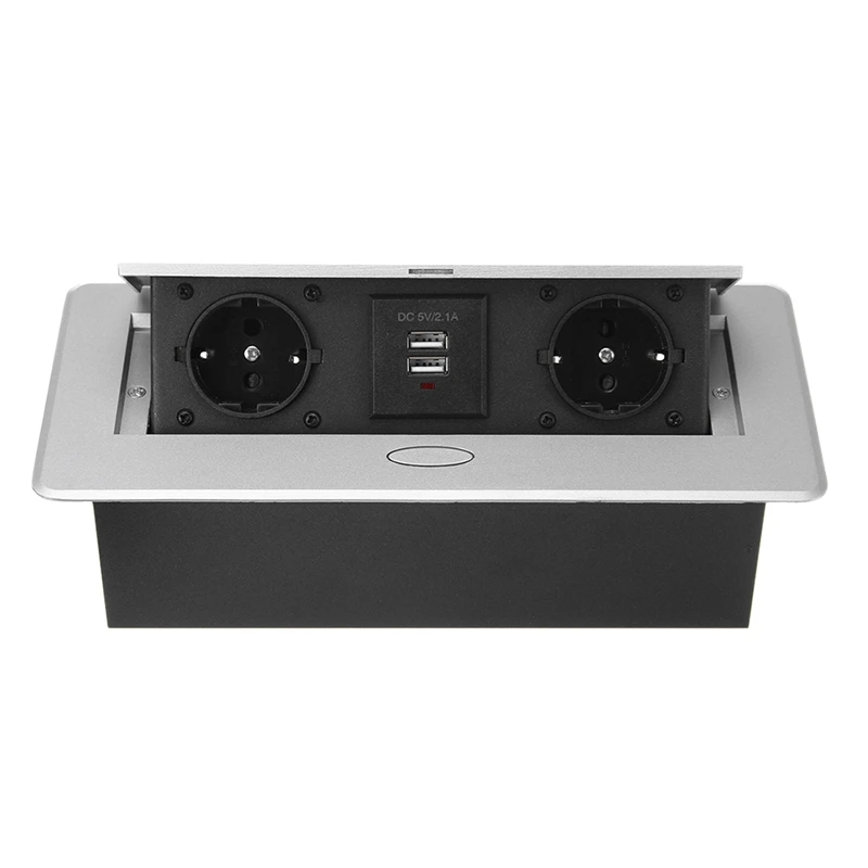 Многофункциональная настольная розетка из алюминиевого сплава с двумя usb