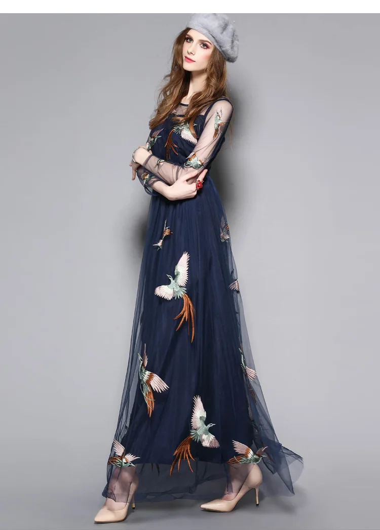 Женское платье в богемном стиле с вышивкой и сеткой весна 2019 | Женская одежда