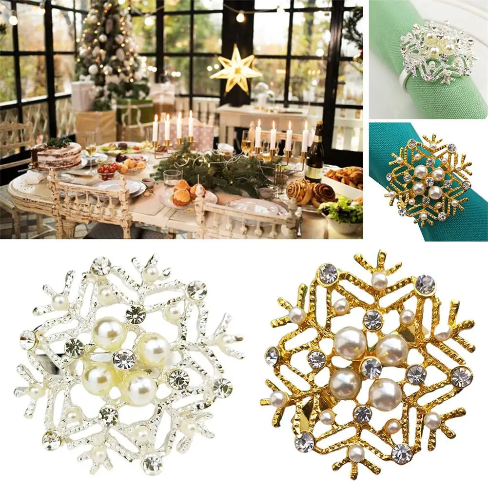 Простой пуговица для салфетки со снежинками и сверкающими стразами Кольца