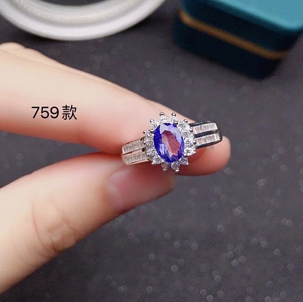Роскошное кольцо из танзанита для вечеринки 100% карат 5 мм * 7 925 натуральный