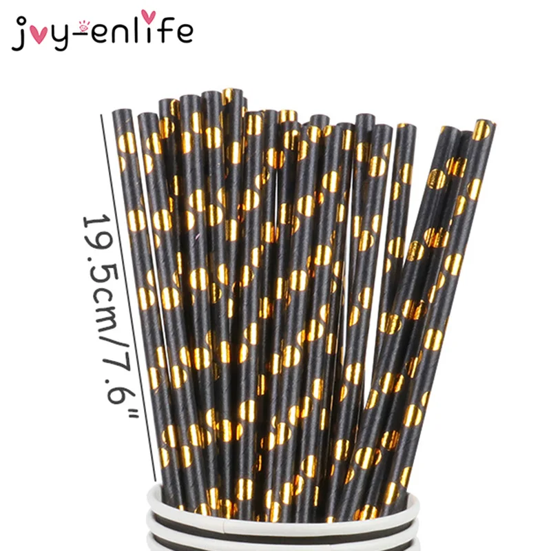 

Black Gold Dot Plates Cups Napkins Disposable Tableware for Happy Birthday Party Wedding Bronzing Dot Party Favors Supplies