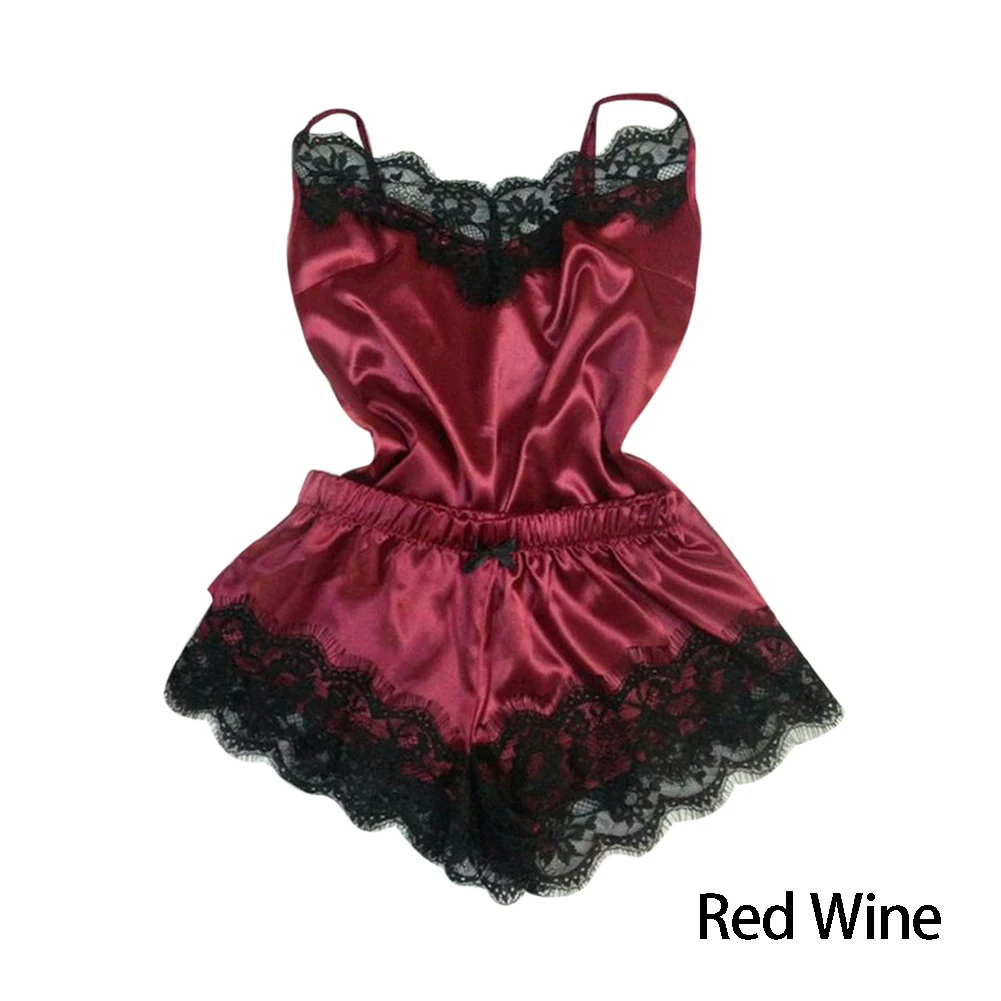 Red Wine Модное сексуальное женское белье шелковое кружевное повседневное свободное однотонное Ночная рубашка без рукавов ночное белье Летняя женская одежда Удобная - Цвет: Red Wine