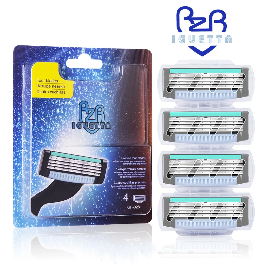 

IGUETTA New 4pcs Razor Blades Men Shaving Razor Face Hair Removal Sharp 4-Layer Shaver Blade Tool Shavette Navaja Barba