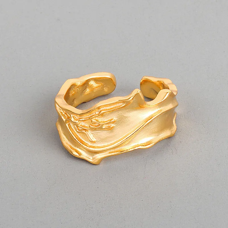 

Fashion Vintage Tin Foil Irregular Geometric Gold Silver Metal Twisted Texture Pleated Open Ring For Women Ladies Jewelry Gifts