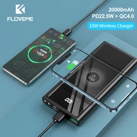 floveme 20000mah power bank pd22 5w fast charging usb type c portable extrenal battery charger 15w wireless charger power bank