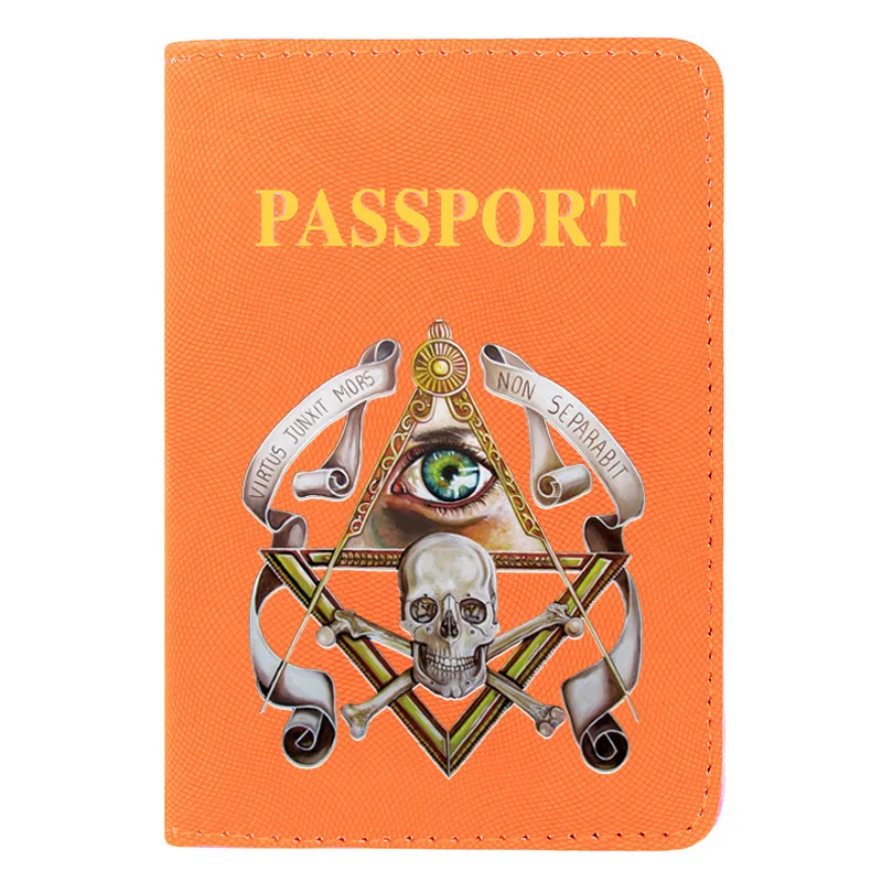 

2021 Masonic Eye Skull Printing Women Men Passport Cover Pu Leather Travel ID Credit Card Holder Pocket Wallet Bags