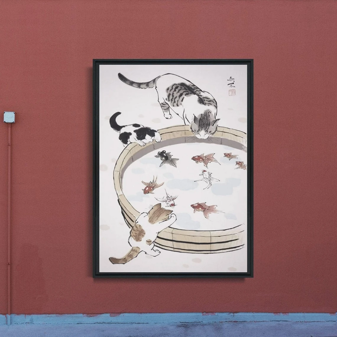 

Постер на холсте с рисунком кошки, питьевой воды, рыбы, в стиле минимализма, украшение для дома (без рамки)