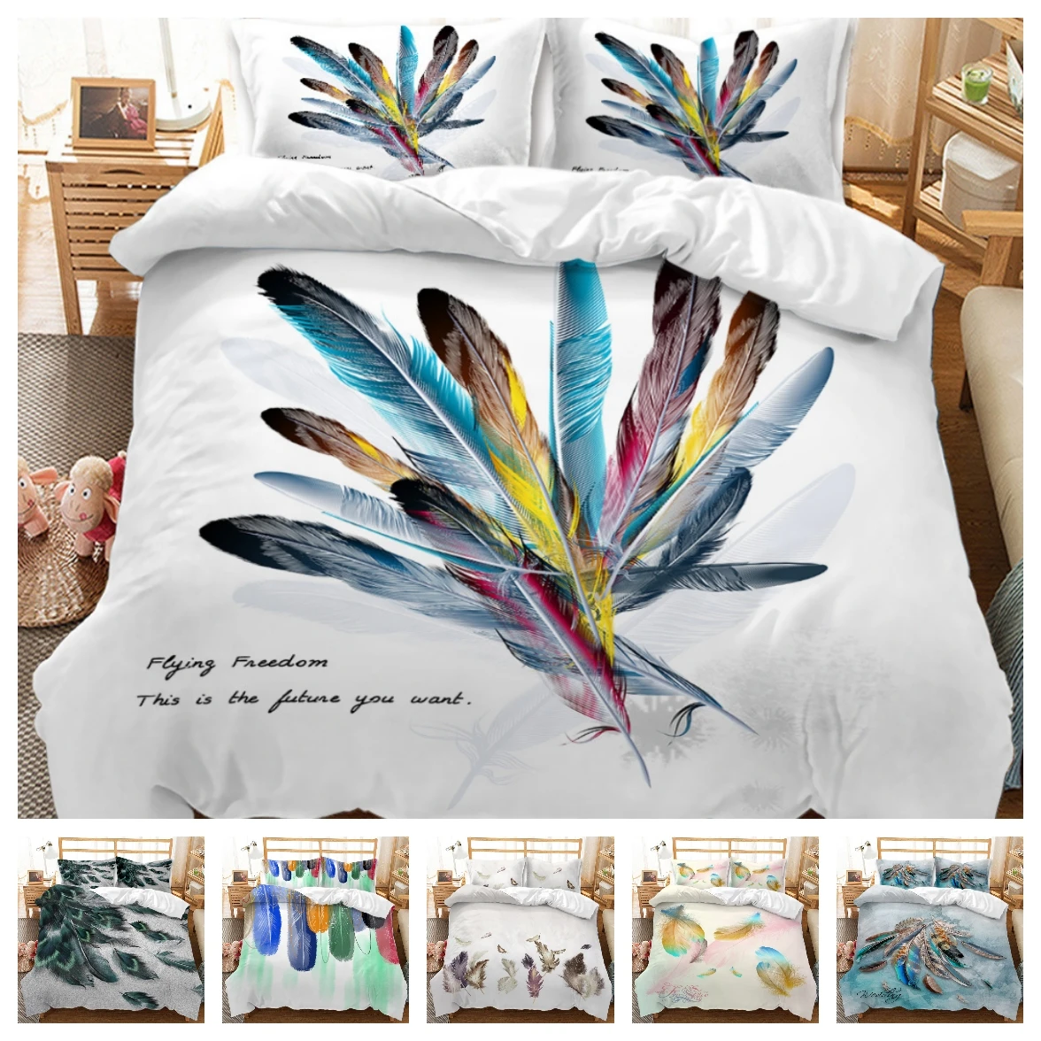 

Hot Style Bedding Set 3d Digital Feathers Printing 2/3pcs Duvet Cover Set Single Twin Double Full Queen King Bedroom Decor