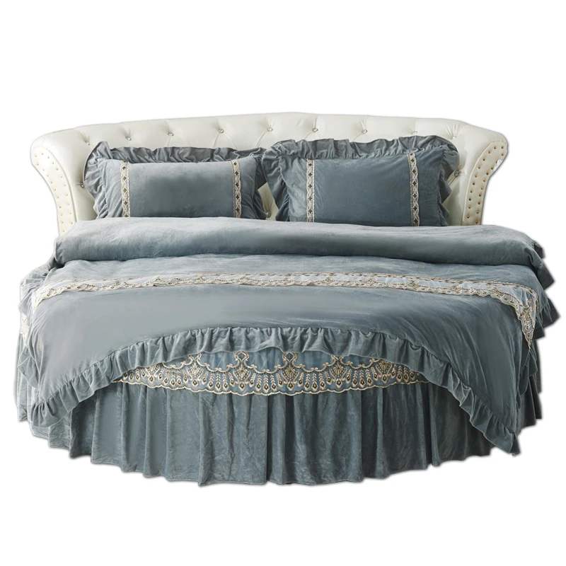 

Autumn and winter crystal velvet round bed four-piece bed skirt bed cover round bed sheet coral velvet 4pieces /lot