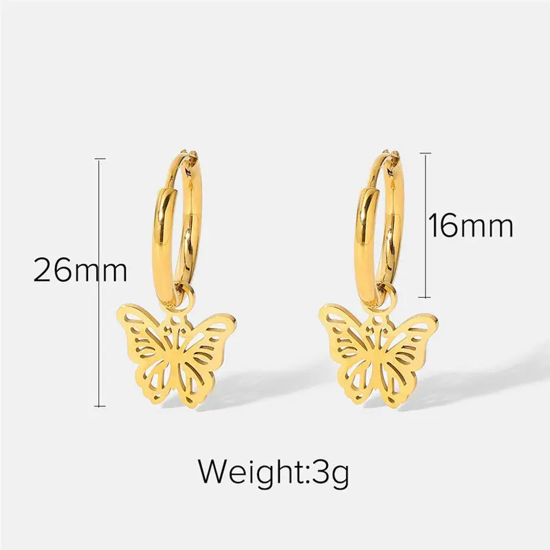 

HelloLook Luxury Hollow Butterfly Earring 18K Gold Plated Stainless Steel Hoop Earrings Butterfly Pendant Women Fashion Jewelry