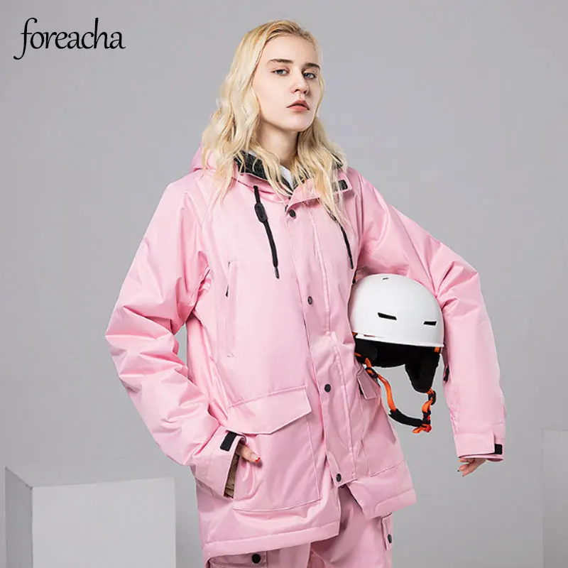 

foreacha plus size women ski coat hooded single breasted women jacket pink windproof waterproof and warm Outdoor Wear анорак