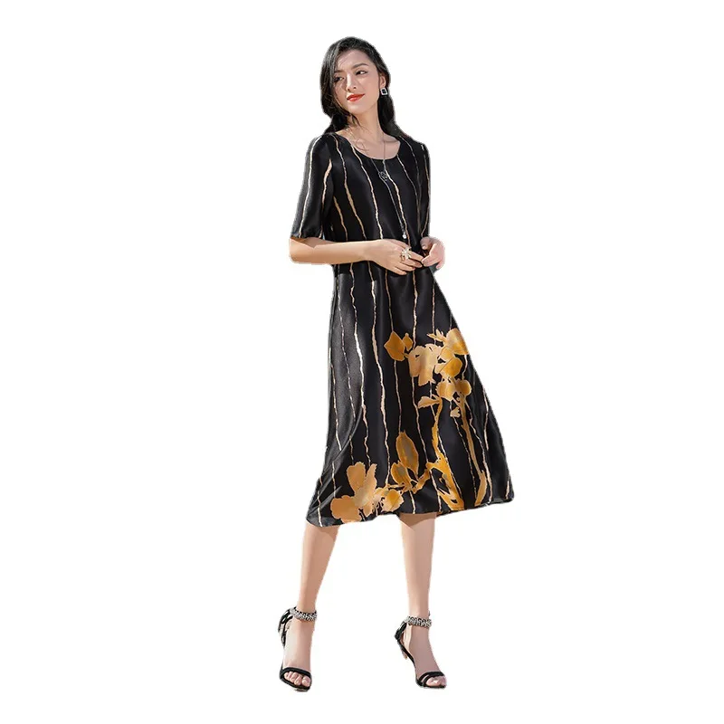 TML21670 New 2021 Spring High-End Lady Style Elegant Elegant Lady of Note round Neck 100% Silk Dress Women