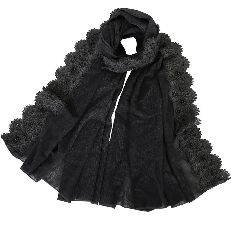 Женский хлопковый шарф длинный однотонный с жемчужинами 45| |