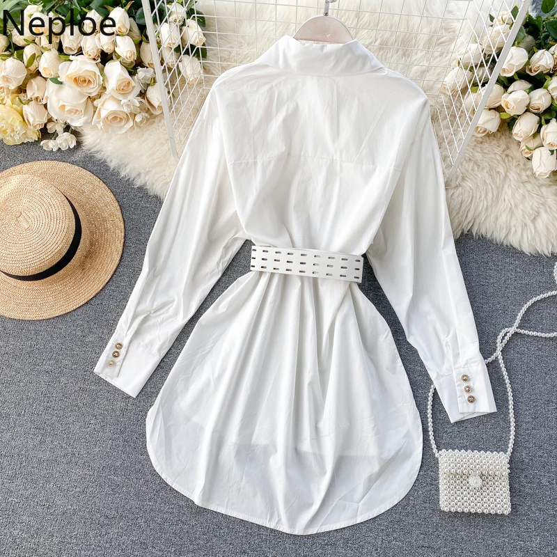 Однотонная женская рубашка с поясом весна 2020 Повседневная однобортная блузка