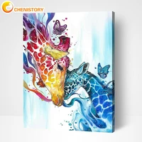chenistory oil painting by numbers animals diy handpainted wall art for adults coloring by numbers giraffe gift home decor