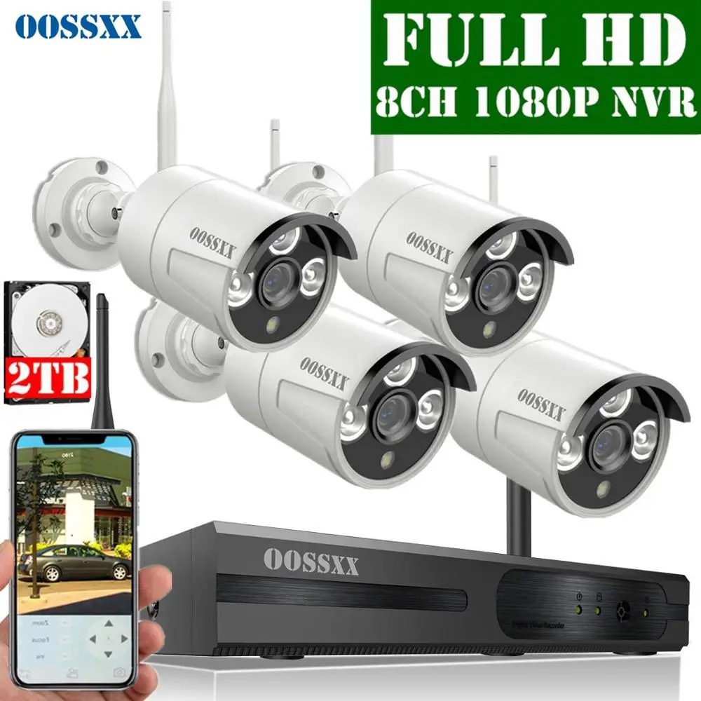 OOSSXX 8CH 1080 P Беспроводной NVR Kit Беспроводной CCTV Камера Системы 2MP для дома и улицы IP67 IP Камера P2P видеонаблюдение Системы