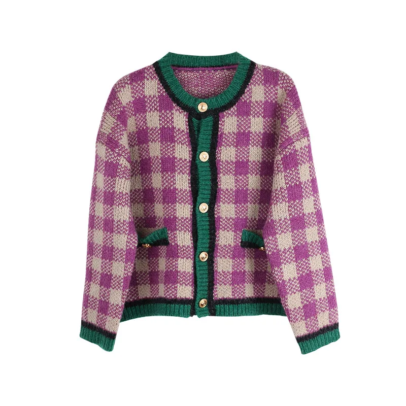 

JXMYY 2020 Korean Spring Knitted Sweaters Lady Vintage Plaid Knit Cardigan Female Fashion Sweater Coat for Women Clothing