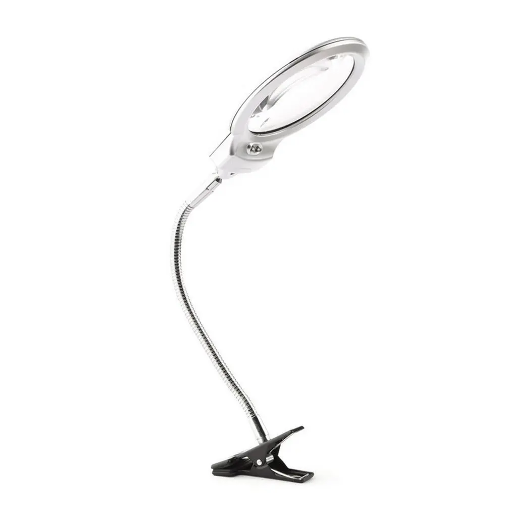

Metal Hose Magnifier 2.5X 107MM 5X 23MM LED Illuminating Magnifying Glass Desk Table Reading Lamp Light with Clamp Clip-on New