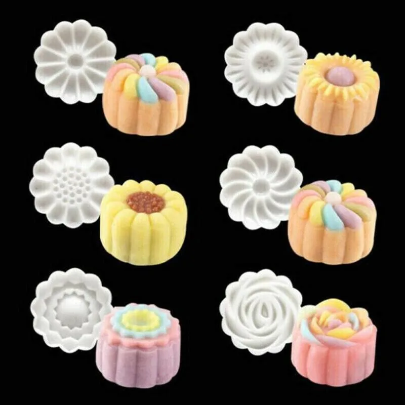 

7Pcs/Set Round Flower Mooncake Mold Hand Pressure Fondant Cake Decoration Tools Moon DIY Cutter Tools Cookie Pastry Baking Q0C1