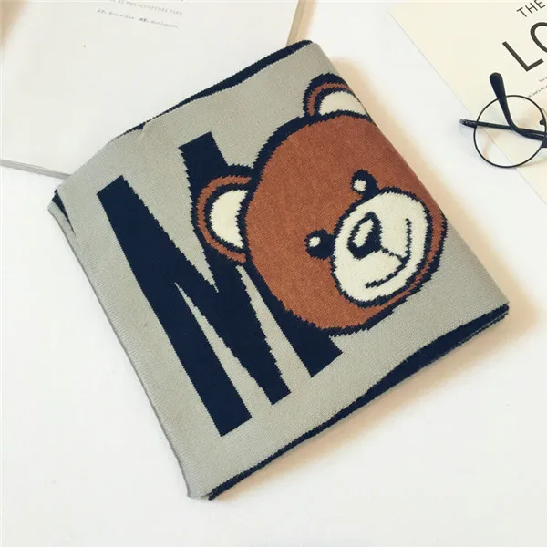 gray(high-grad) Корейская Клетчатая Шерстяная теплая осенне-зимняя одежда для мальчиков и девочек с рисунком медведя и надписями, шали, шарфы, аксессуары-LHC - Цвет: gray(high-grad)