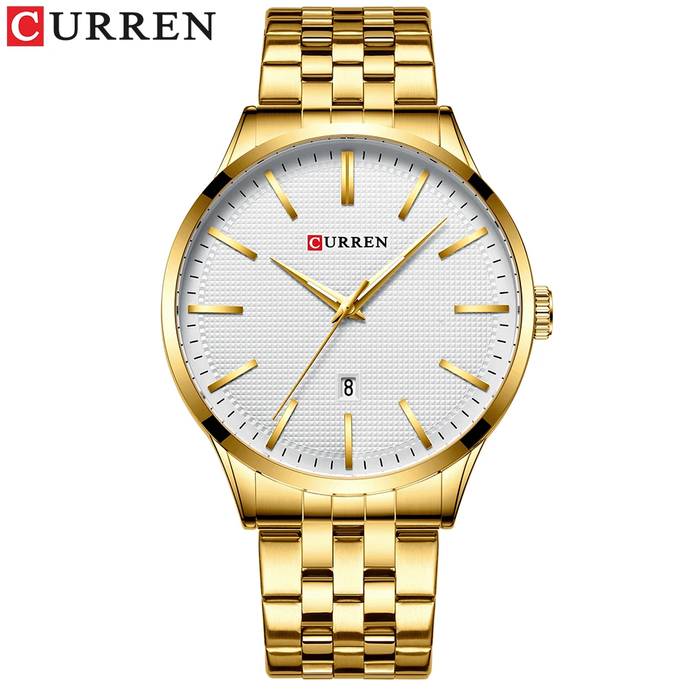 gold Модные кварцевые часы для мужчин CURREN, новые мужские часы, ремешок из нержавеющей стали, мужские синие наручные часы, повседневные деловые часы - Цвет: gold