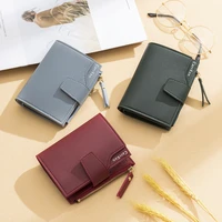 woman wallet short leather hasp thin coin pocket female solid color zipper card holders luxury brand wallets money clip