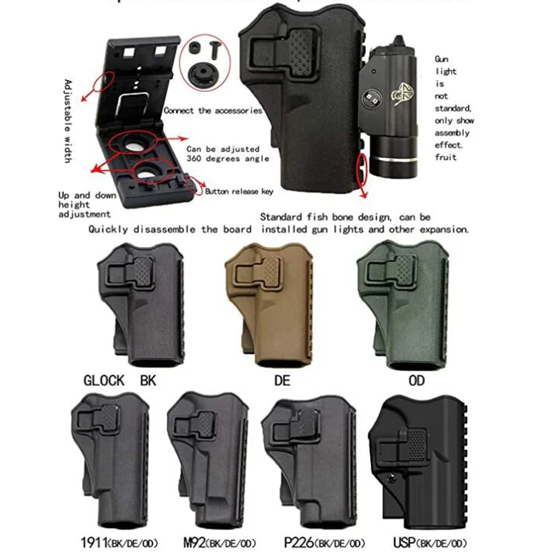 Tactical Pistol Holster Hunting Right Hand Waist Gun Holster MOLLE Vest Pistol Case for Glock 17 19 22 23 31/colt 1911/M9/P226