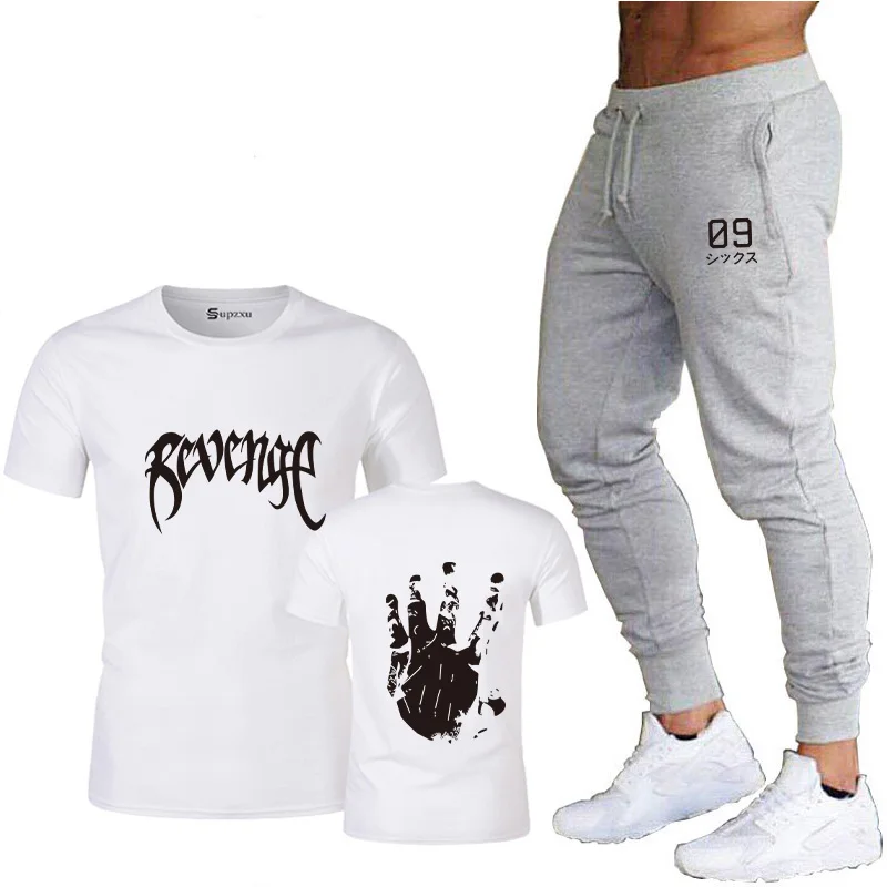 

Мужская футболка с принтом и спортивные брюки, мужская летняя футболка с коротким рукавом, футболка, мужской костюм, новинка 2020