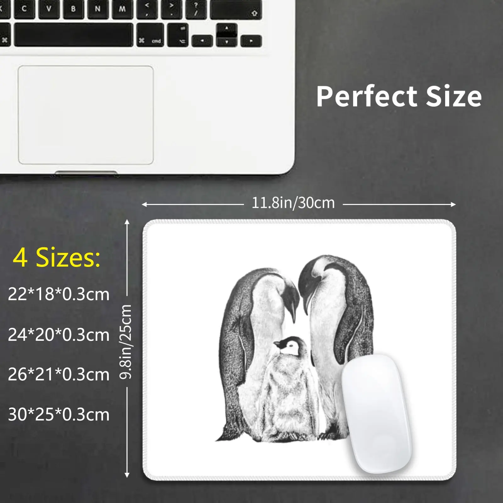 Graphite Drawing Mouse Pad Diy Print Penguins Pencil Animal Black White