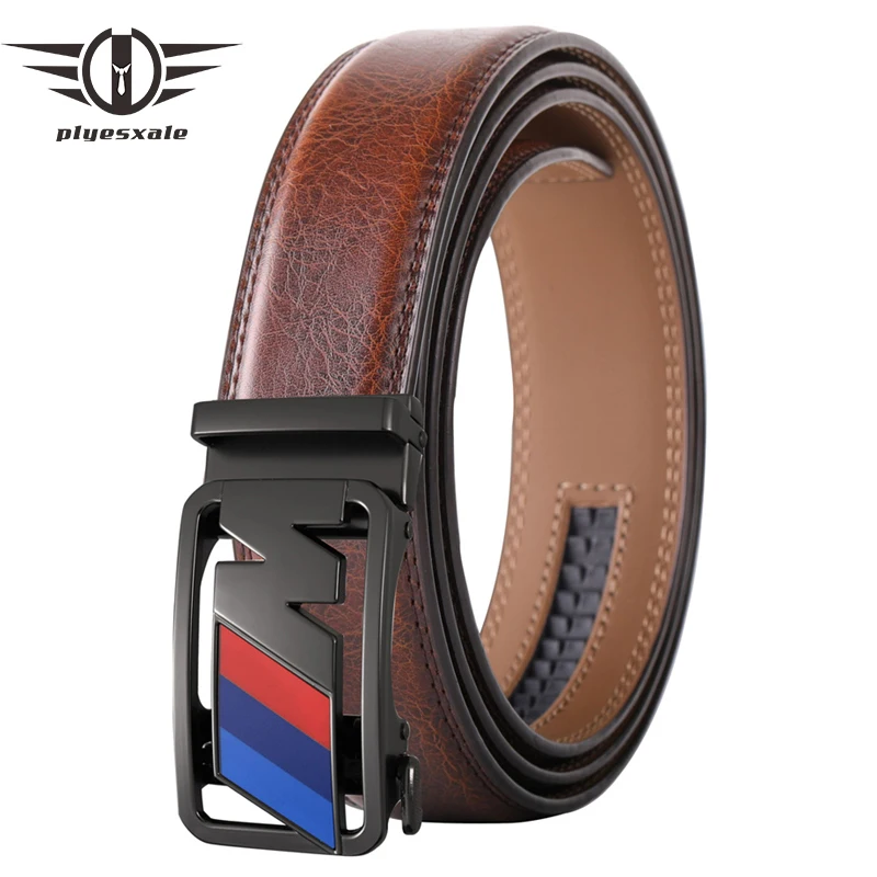 

Plyesxale Black Brown Gray Men Belt Automatic Buckle 3.5cm Width Designer Luxury Cow Leather Belts For Men Fashion Casual B831