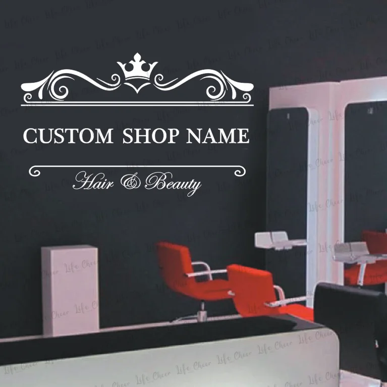 Волосы и Красота знак окна Стикеры изготовленный на заказ название магазина