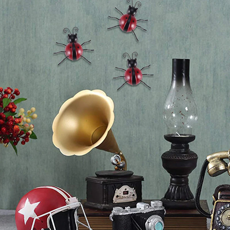 

3 Pcs Iron Ladybug Metal Wall Hanging Art Decorations Ornament for Home Garden HFD889