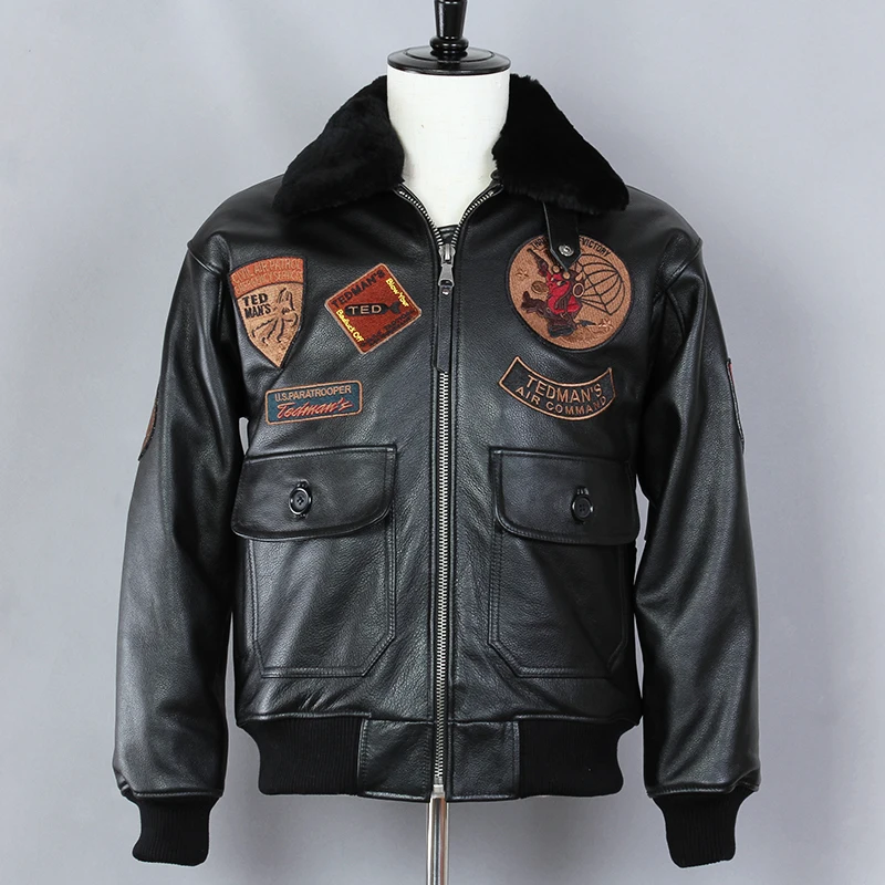 Мужская куртка бомбер FLY AVIREX модная из натуральной воловьей кожи с меховым