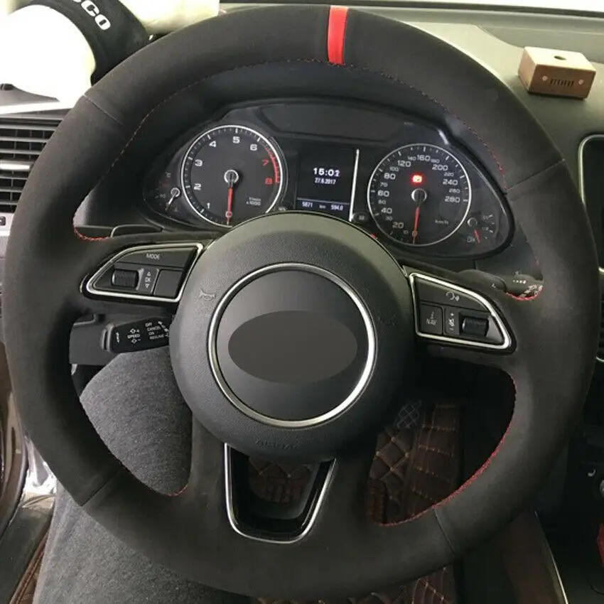 

Black Suede DIY Hand-stitched Car Steering Wheel Cover for Audi Q3 Q5 2013-15