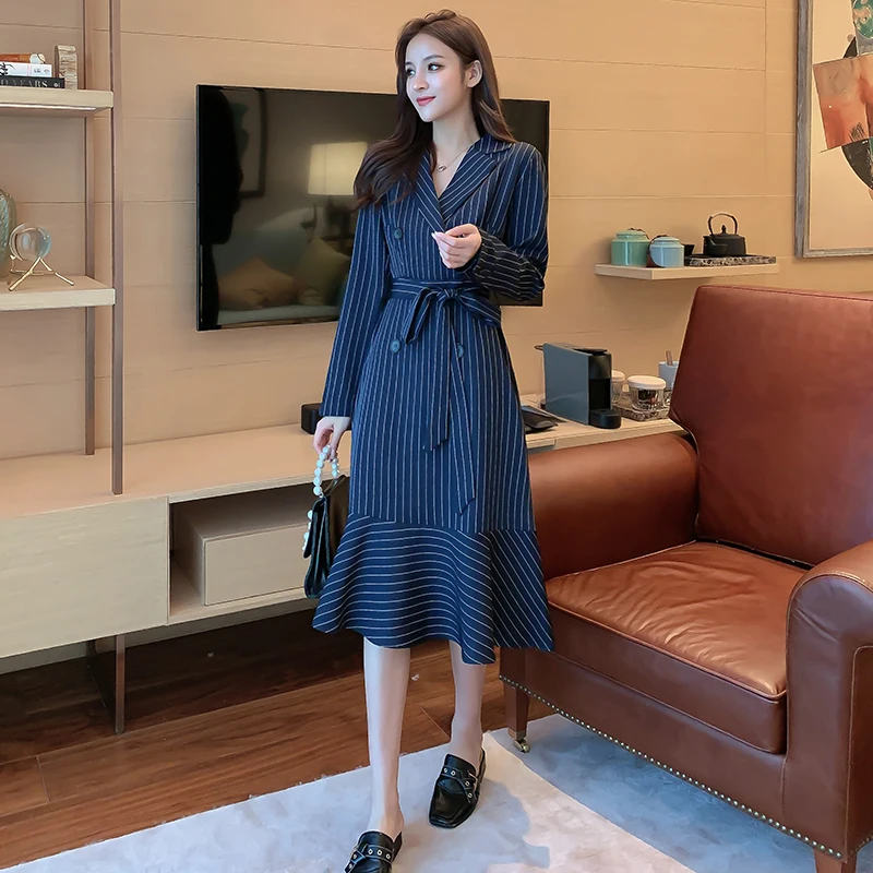 Весеннее женское платье в полоску элегантный офисный костюм для леди женские