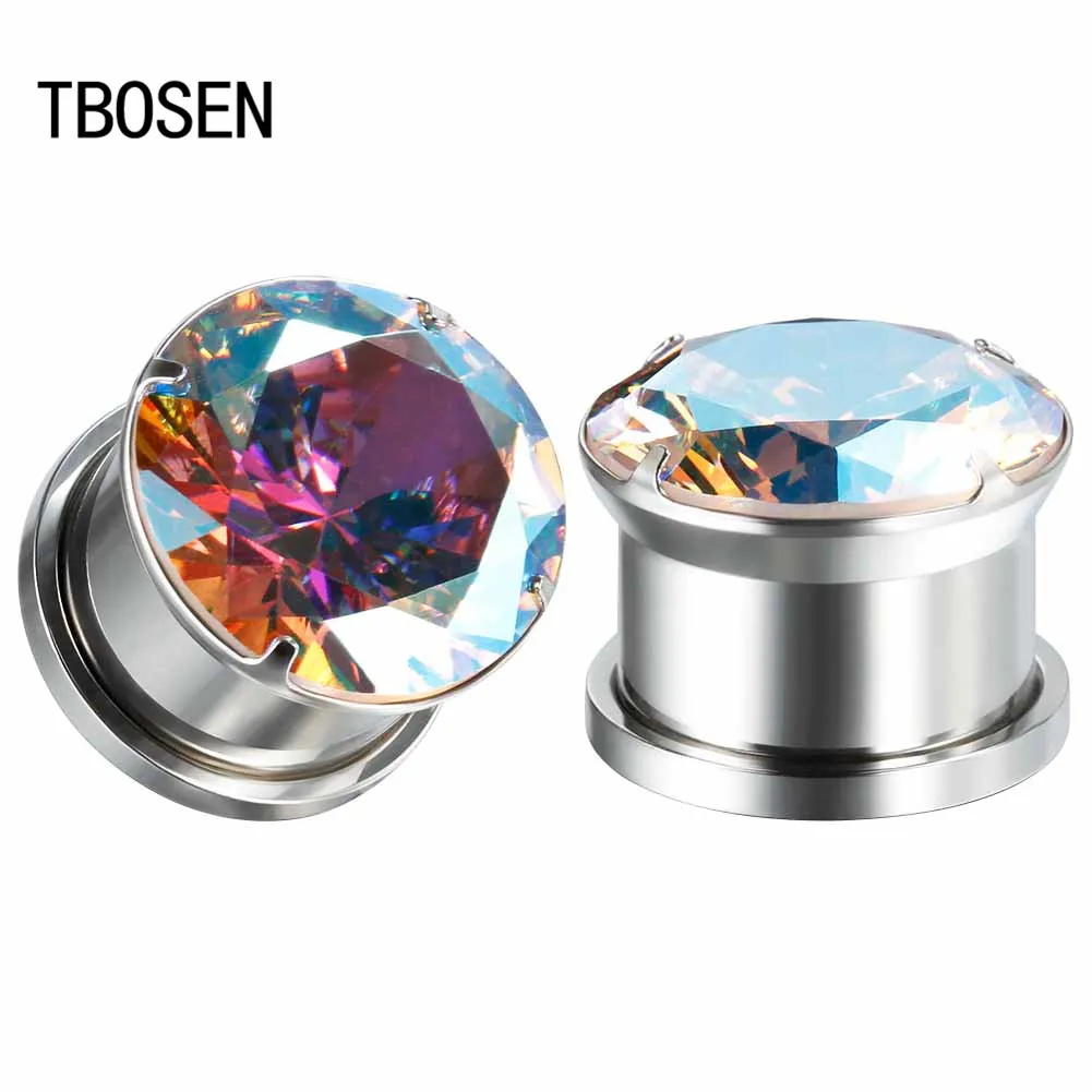 Серьги-туннели из нержавеющей стали с цирконом заглушками Для Пирсинга Ушей