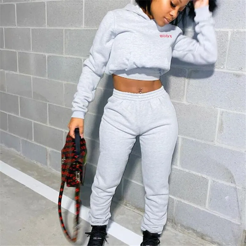 

Autumn Letter Print Tracksuit Women Casual Outfits Two Piece Set Hooded Pocket Short Sweatshirt Pants Suits Plus Size Clothing