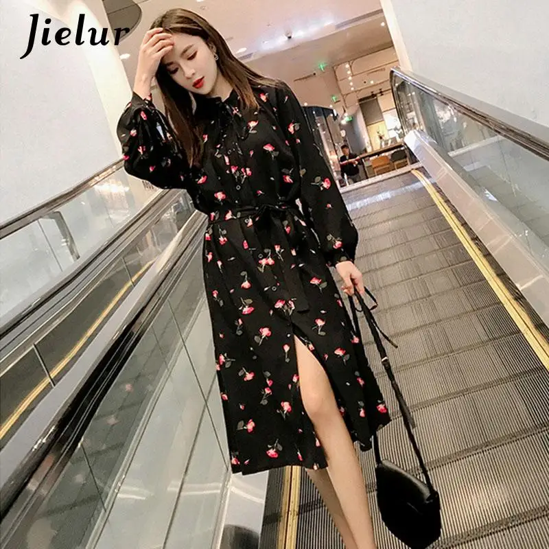 Jielur шифоновое платье с принтом большого размера винтажное осеннее корейское