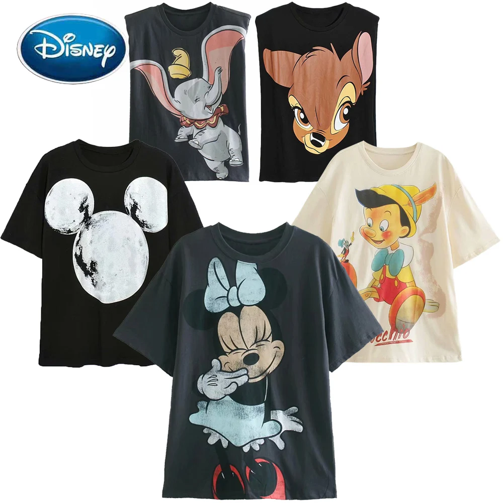 

Disney T-Shirt Mickey Mouse Daisy Duck Winnie the Pooh Bear Eeyore Bambi Princess Fairies Cartoon Print Women Cotton Tee Tops