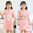 Модная летняя ночная рубашка для девочек, пижама, детская ночная рубашка с коротким рукавом, милая детская спальная одежда из 100% хлопка, на возраст 6, 8, 10, 12 лет