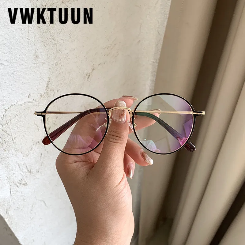 

VWKTUUN Metal Glasses Frames Round Eyeglasses Frame Women Men Optical Prescription Myopia Glasses Students Clear Fake Glasses