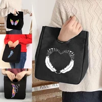 handbags thermal lunch bagwomen bag canvas eco cooler bag2022 new feather print tote clutch anime shopper travel bags